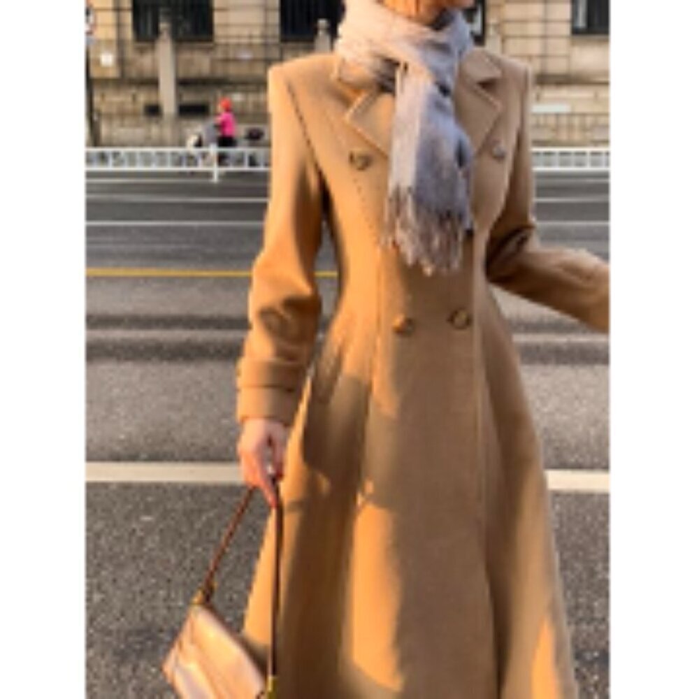 Wool Blend Pea Coat Long Trench Double Breasted Slim Fit Overcoat - Picture 3 of 6